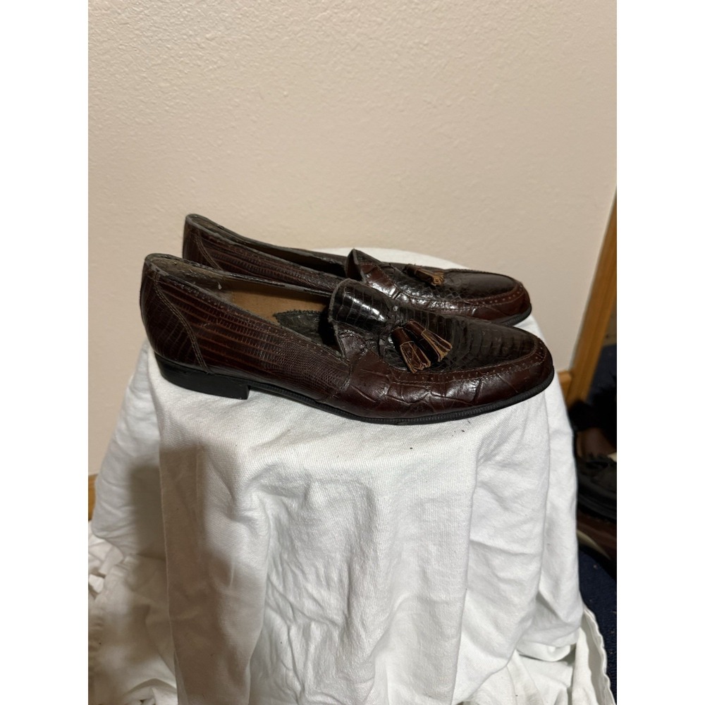 3 Pair Stacy Adams Genuine‎ Snakeskin Tassel Loafers Mens 9 Exotic Lot